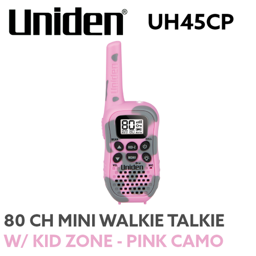 Uniden UH45CP 80 Channel UHF CB Handheld Radio (Walkie-Talkie) w/ Kid Zone  Pink Camo